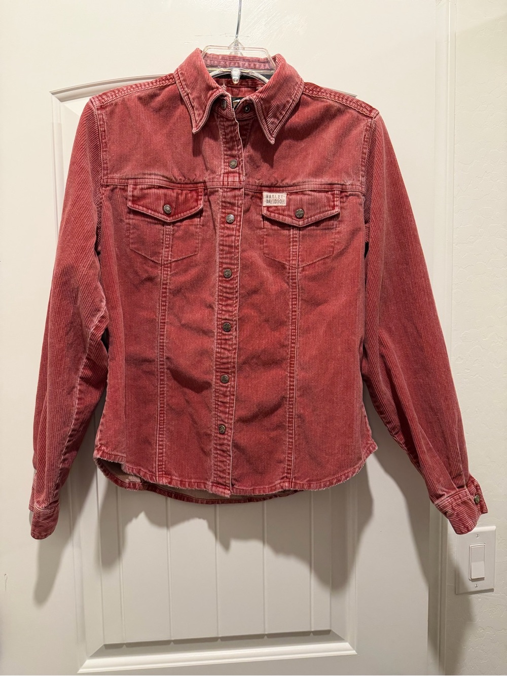 Vintage 2003 Harley Davidson Women's M Red Corduroy Snap Button Shacket Y2K